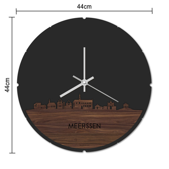Skyline Klok Rond Meerssen Noten houten cadeau decoratie relatiegeschenk van WoodWideCities