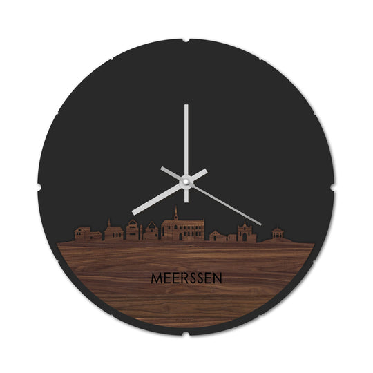 Skyline Klok Rond Meerssen Noten houten cadeau decoratie relatiegeschenk van WoodWideCities