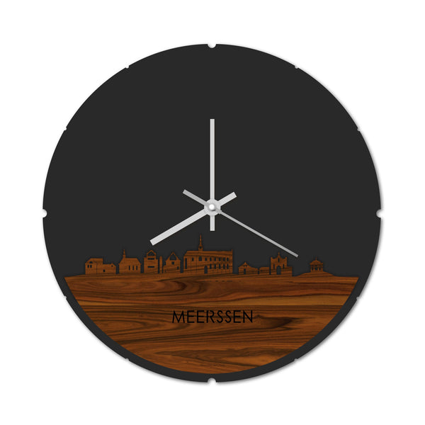 Skyline Klok Rond Meerssen Palissander houten cadeau decoratie relatiegeschenk van WoodWideCities