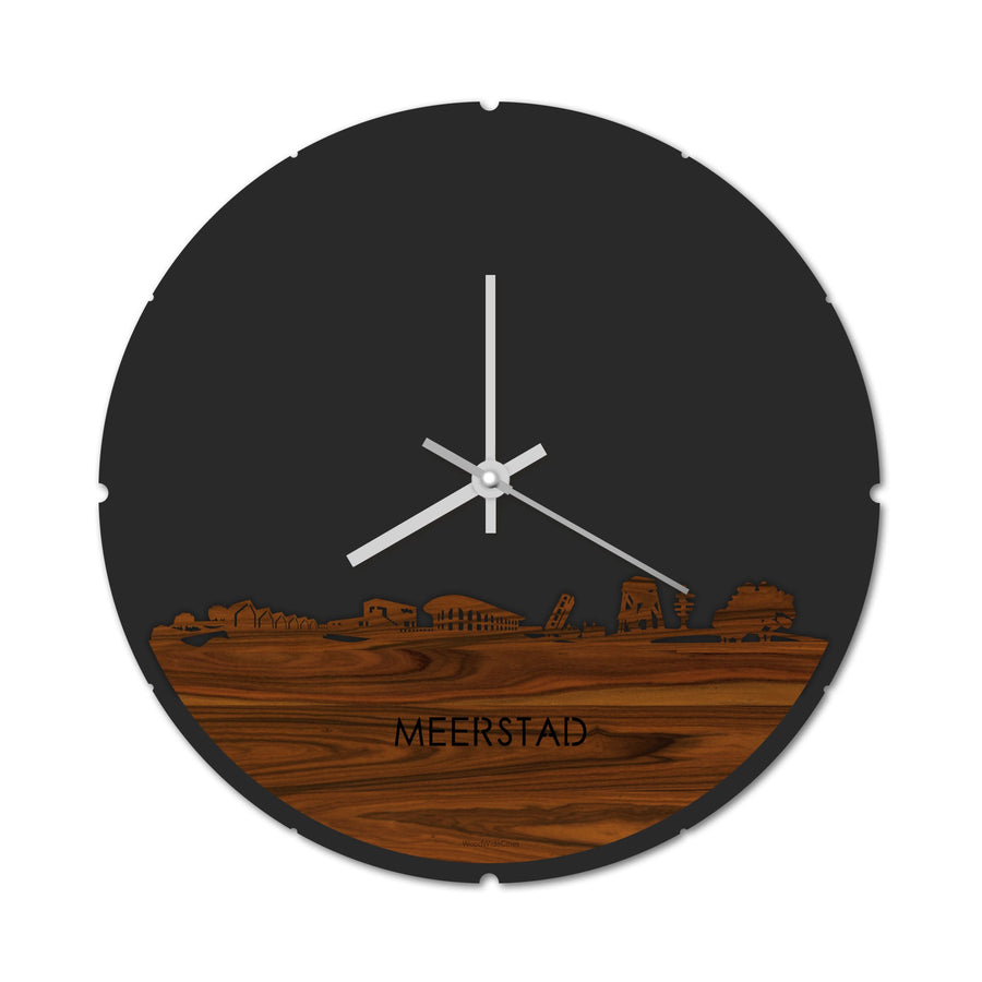 Skyline Klok Rond Meerstad Palissander houten cadeau decoratie relatiegeschenk van WoodWideCities