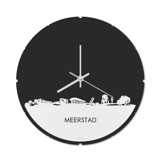 Skyline Klok Rond Meerstad Wit glanzend gerecycled kunststof cadeau decoratie relatiegeschenk van WoodWideCities