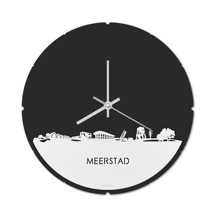 Skyline Klok Rond Meerstad Wit glanzend gerecycled kunststof cadeau decoratie relatiegeschenk van WoodWideCities