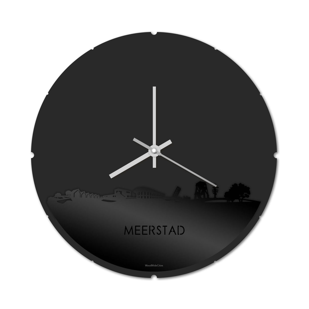 Skyline Klok Rond Meerstad Zwart glanzend gerecycled kunststof cadeau decoratie relatiegeschenk van WoodWideCities