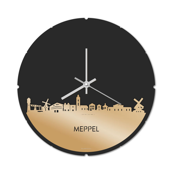 Skyline Klok Rond Meppel Metallic Goud gerecycled kunststof cadeau decoratie relatiegeschenk van WoodWideCities