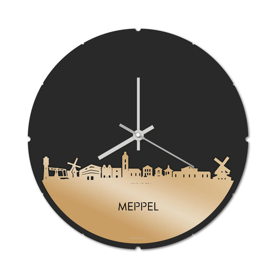 Skyline Klok Rond Meppel Metallic Goud gerecycled kunststof cadeau decoratie relatiegeschenk van WoodWideCities
