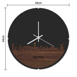 Skyline Klok Rond Meppel Noten houten cadeau decoratie relatiegeschenk van WoodWideCities
