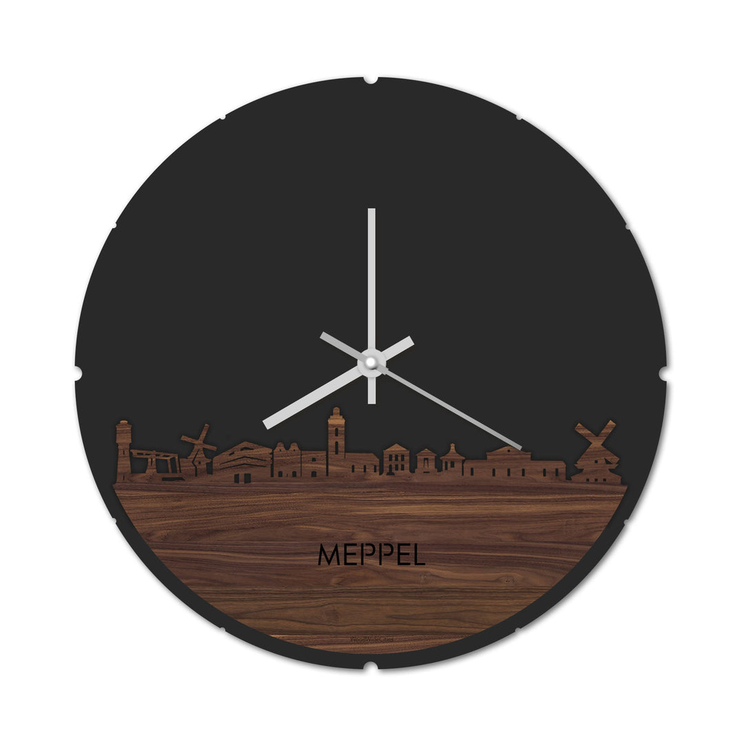 Skyline Klok Rond Meppel Noten houten cadeau decoratie relatiegeschenk van WoodWideCities