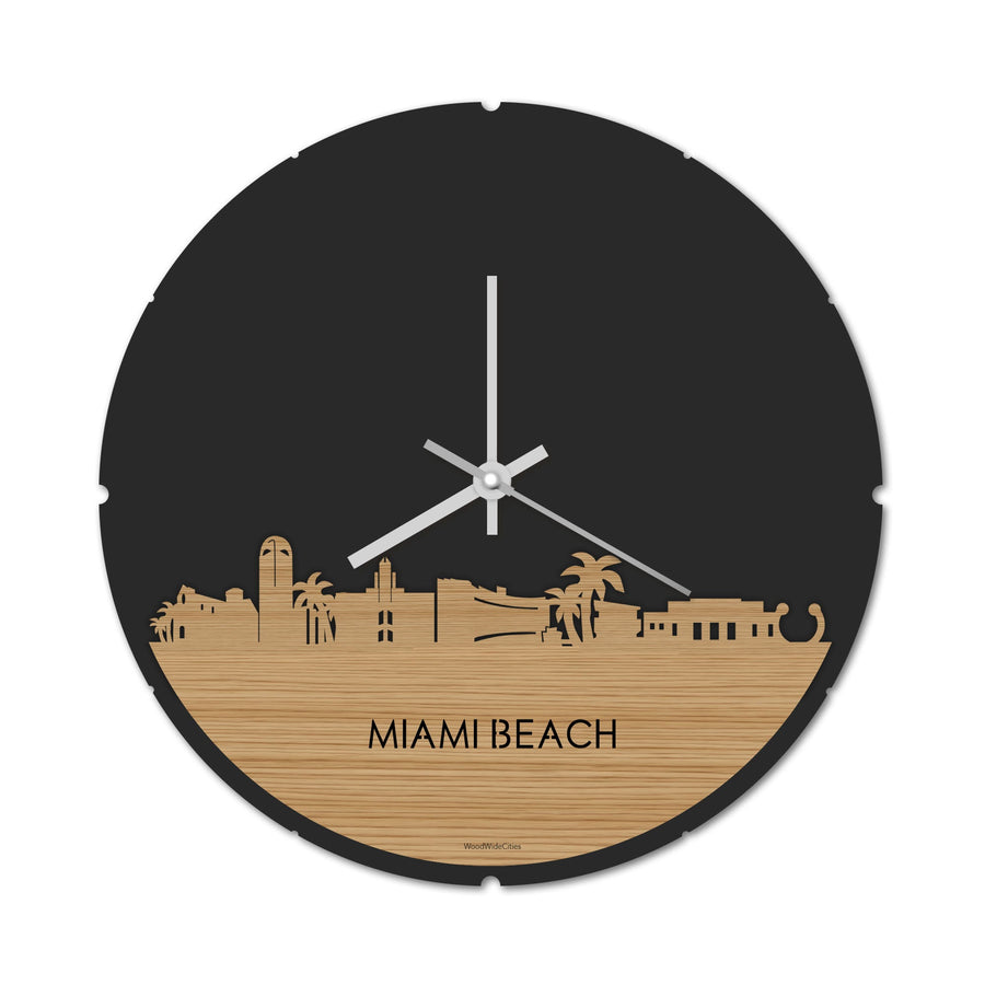 Skyline Klok Rond Miami-beach Bamboe houten cadeau decoratie relatiegeschenk van WoodWideCities