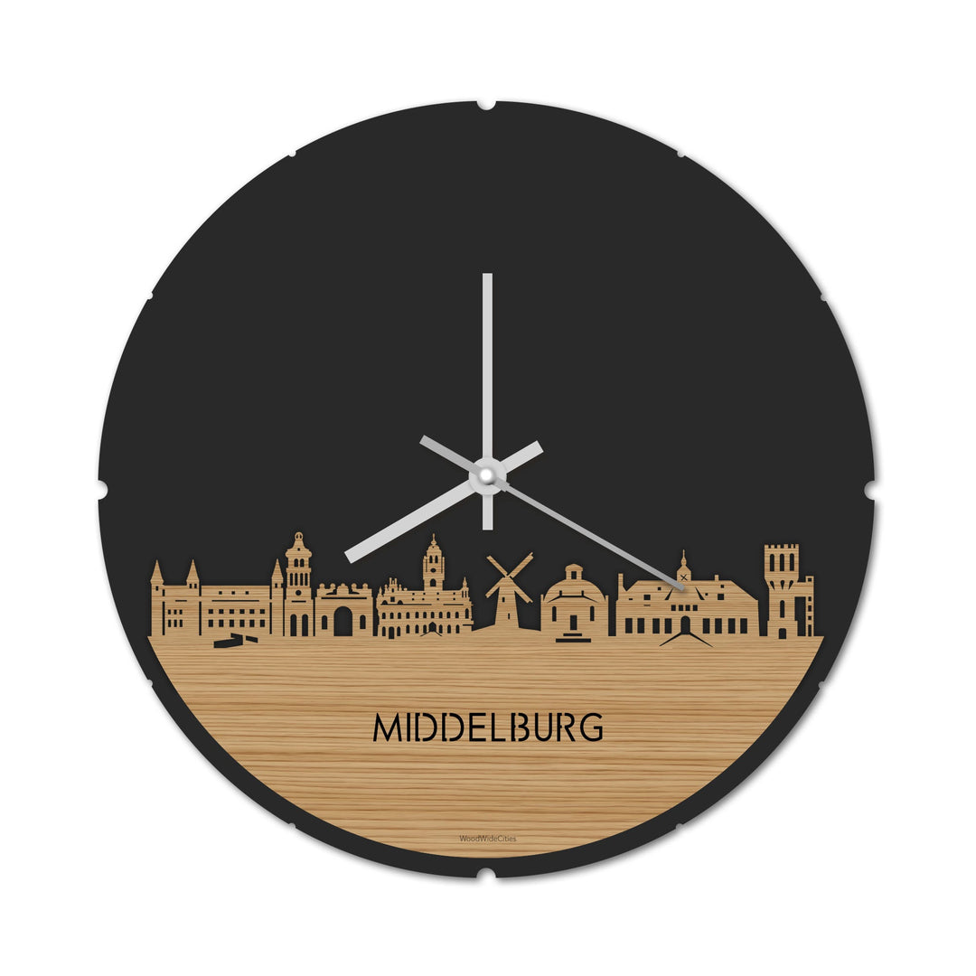 Skyline Klok Rond Middelburg Bamboe houten cadeau decoratie relatiegeschenk van WoodWideCities