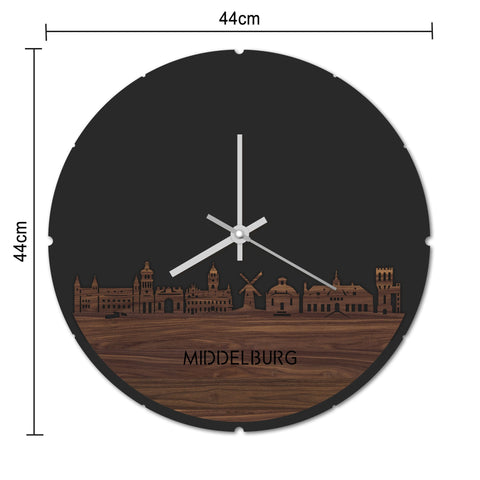 Skyline Klok Rond Middelburg Noten houten cadeau decoratie relatiegeschenk van WoodWideCities