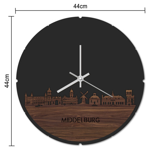 Skyline Klok Rond Middelburg Noten houten cadeau decoratie relatiegeschenk van WoodWideCities