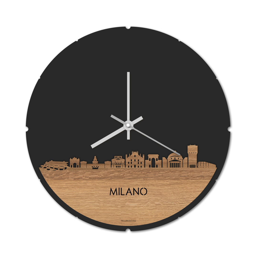 Skyline Klok Milano Eiken houten cadeau decoratie relatiegeschenk van WoodWideCities