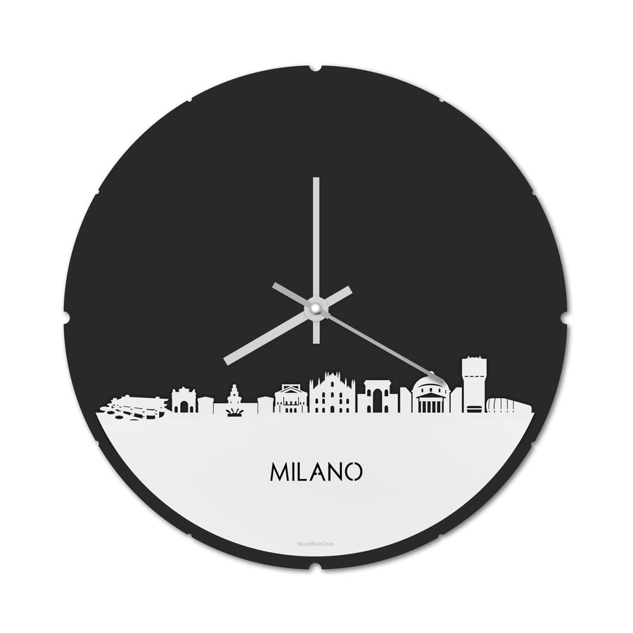Skyline Klok Rond Milano Wit glanzend gerecycled kunststof cadeau decoratie relatiegeschenk van WoodWideCities