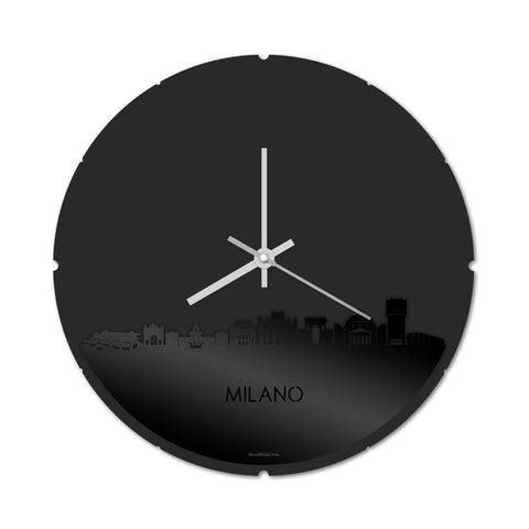 Skyline Klok Rond Milano Zwart glanzend gerecycled kunststof cadeau decoratie relatiegeschenk van WoodWideCities