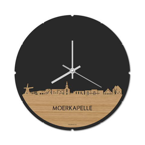Skyline Klok Rond Moerkapelle Bamboe houten cadeau decoratie relatiegeschenk van WoodWideCities