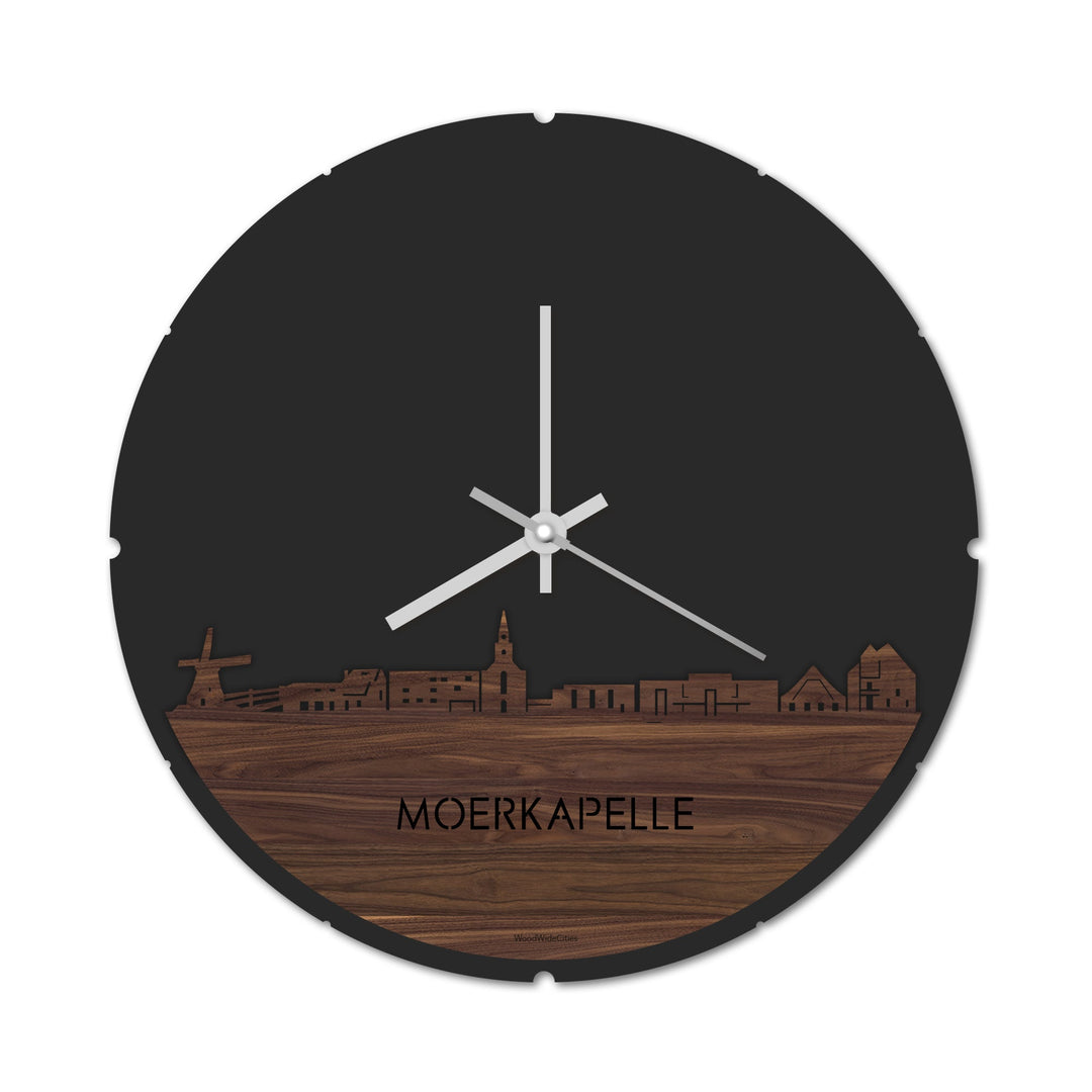 Skyline Klok Rond Moerkapelle Noten houten cadeau decoratie relatiegeschenk van WoodWideCities