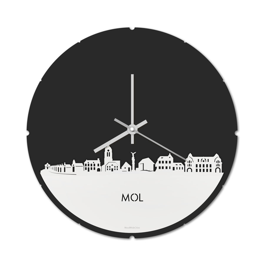 Skyline Klok Rond Mol Wit glanzend gerecycled kunststof cadeau decoratie relatiegeschenk van WoodWideCities