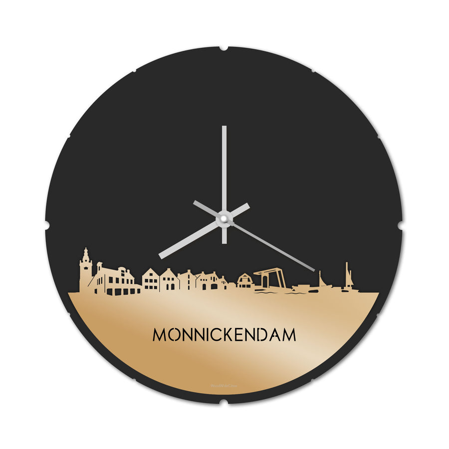 Skyline Klok Rond Monnickendam Metallic Goud gerecycled kunststof cadeau decoratie relatiegeschenk van WoodWideCities