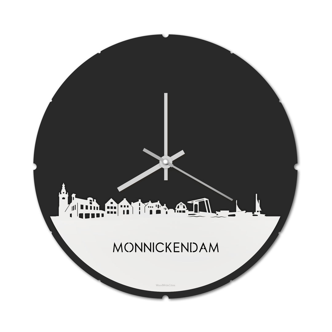 Skyline Klok Rond Monnickendam Wit glanzend gerecycled kunststof cadeau decoratie relatiegeschenk van WoodWideCities