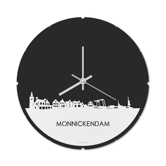 Skyline Klok Rond Monnickendam Wit glanzend gerecycled kunststof cadeau decoratie relatiegeschenk van WoodWideCities