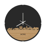 Skyline Klok Rond Mons Bamboe houten cadeau decoratie relatiegeschenk van WoodWideCities