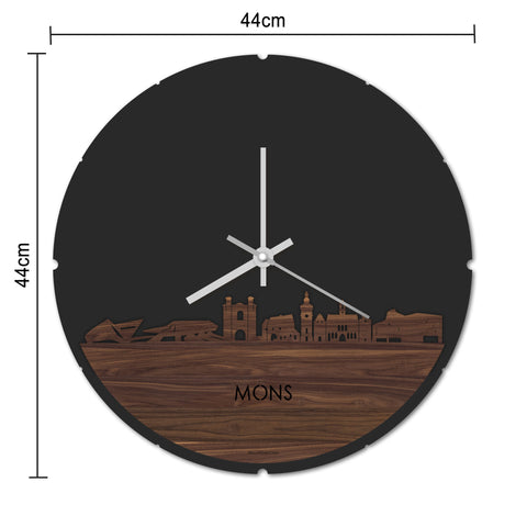 Skyline Klok Rond Mons Noten houten cadeau decoratie relatiegeschenk van WoodWideCities