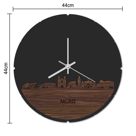 Skyline Klok Rond Mons Noten houten cadeau decoratie relatiegeschenk van WoodWideCities