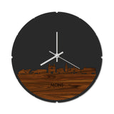 Skyline Klok Rond Mons Palissander houten cadeau decoratie relatiegeschenk van WoodWideCities