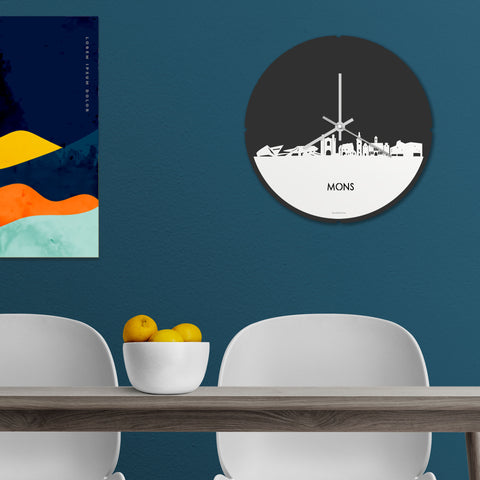 Skyline Klok Rond Mons Wit glanzend gerecycled kunststof cadeau decoratie relatiegeschenk van WoodWideCities