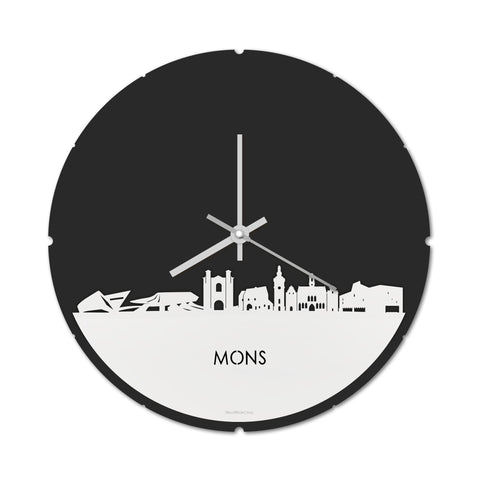 Skyline Klok Rond Mons Wit glanzend gerecycled kunststof cadeau decoratie relatiegeschenk van WoodWideCities