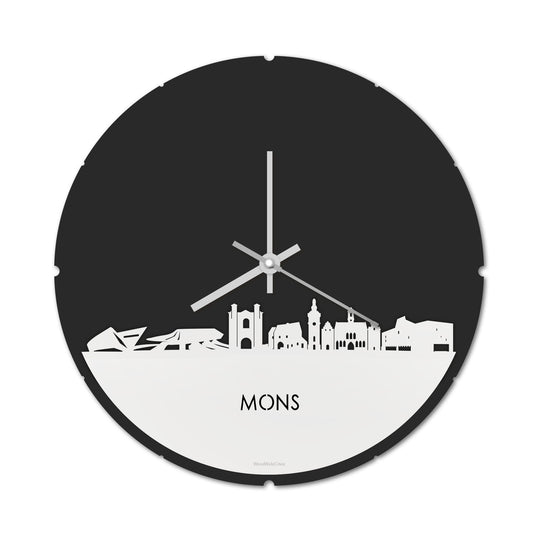 Skyline Klok Rond Mons Wit glanzend gerecycled kunststof cadeau decoratie relatiegeschenk van WoodWideCities