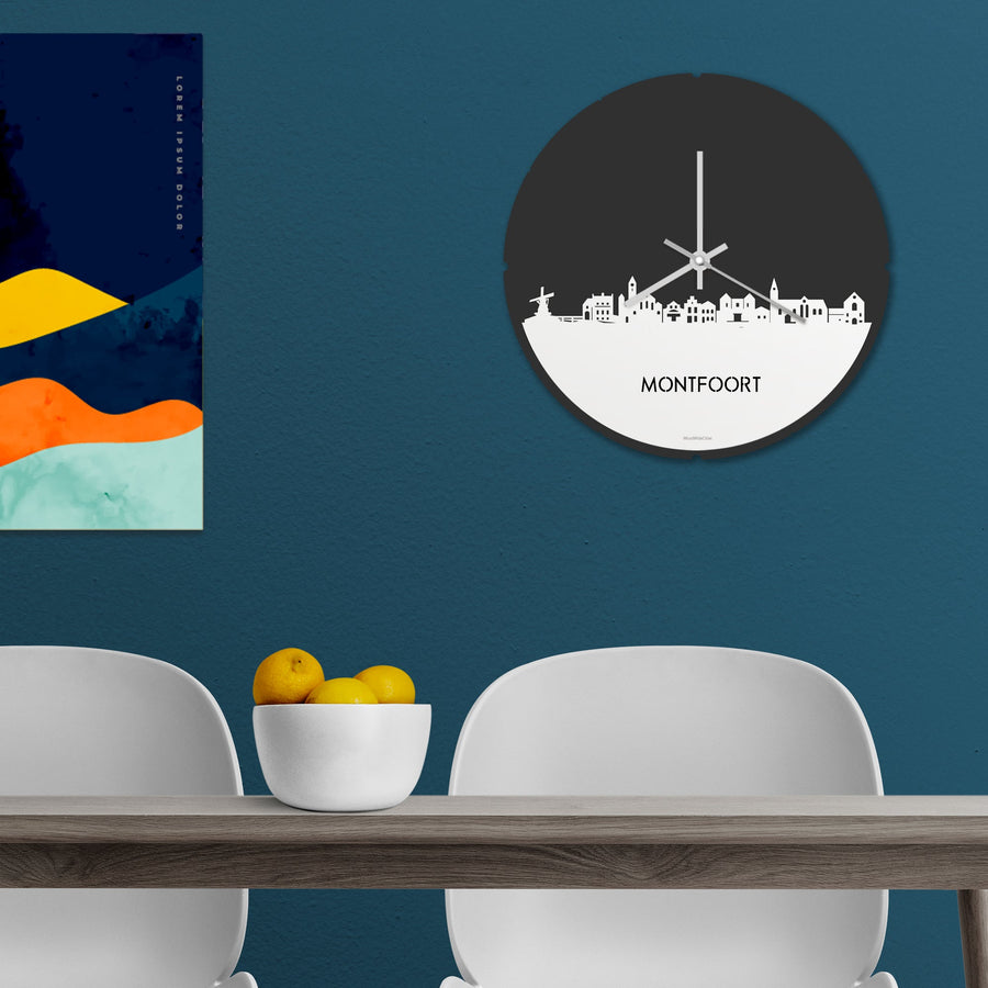Skyline Klok Rond Montfoort Wit glanzend gerecycled kunststof cadeau decoratie relatiegeschenk van WoodWideCities