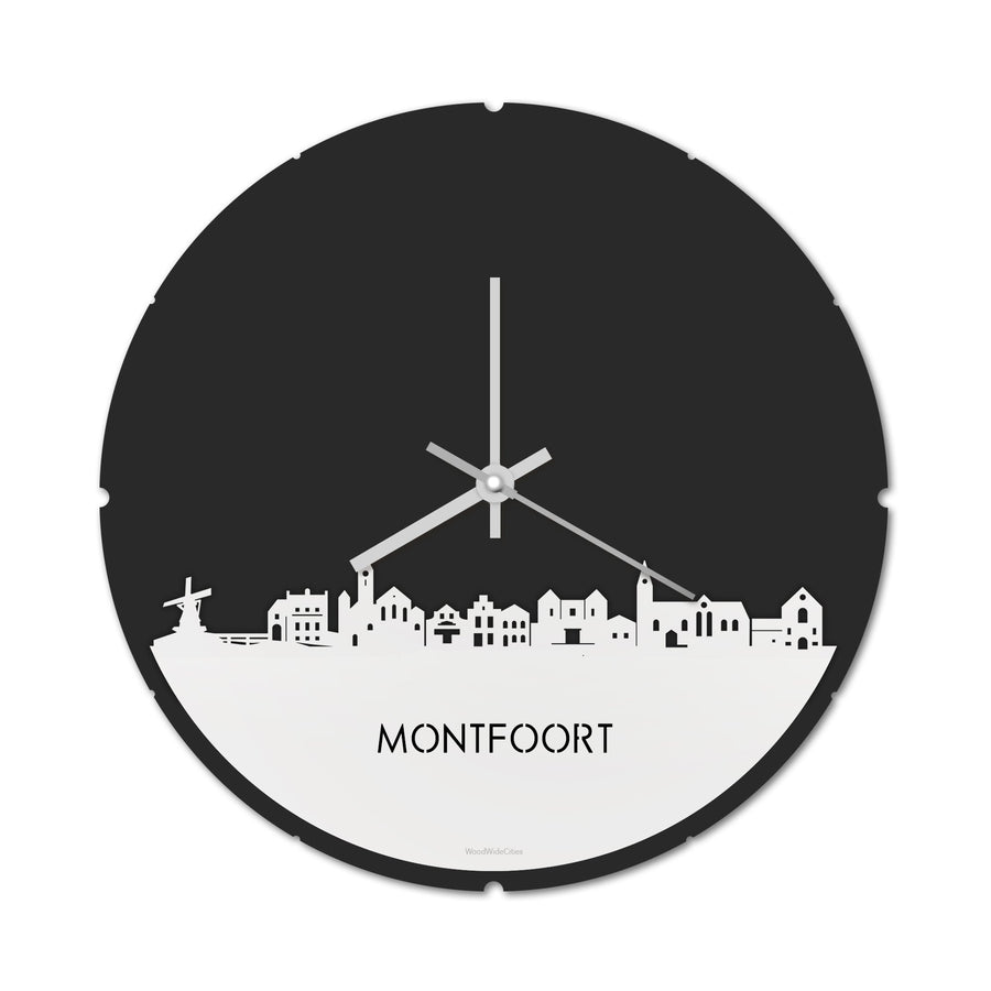 Skyline Klok Rond Montfoort Wit glanzend gerecycled kunststof cadeau decoratie relatiegeschenk van WoodWideCities