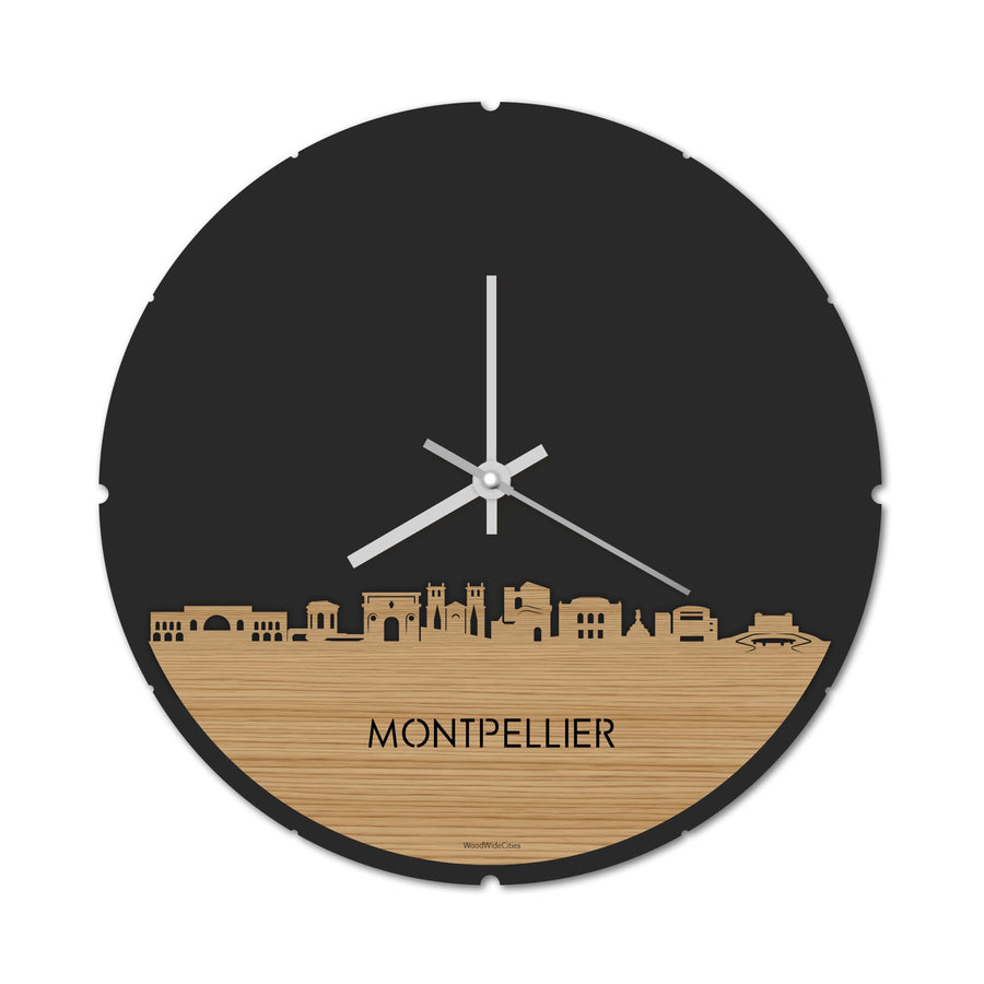 Skyline Klok Rond Montpellier Bamboe houten cadeau decoratie relatiegeschenk van WoodWideCities
