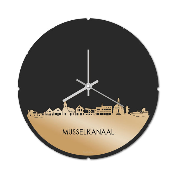 Skyline Klok Rond Musselkanaal Metallic Goud gerecycled kunststof cadeau decoratie relatiegeschenk van WoodWideCities
