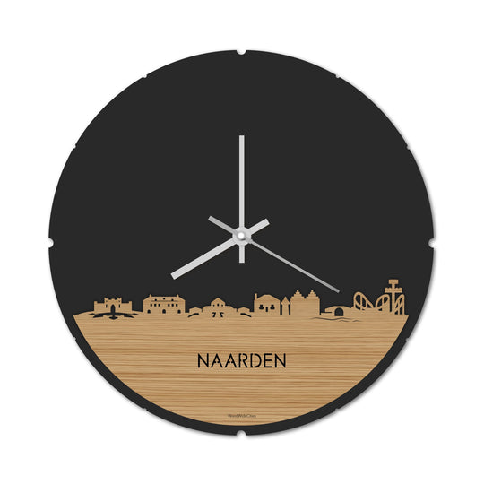 Skyline Klok Rond Naarden Bamboe houten cadeau decoratie relatiegeschenk van WoodWideCities