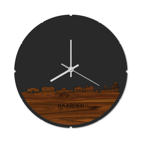 Skyline Klok Rond Naarden Palissander houten cadeau decoratie relatiegeschenk van WoodWideCities