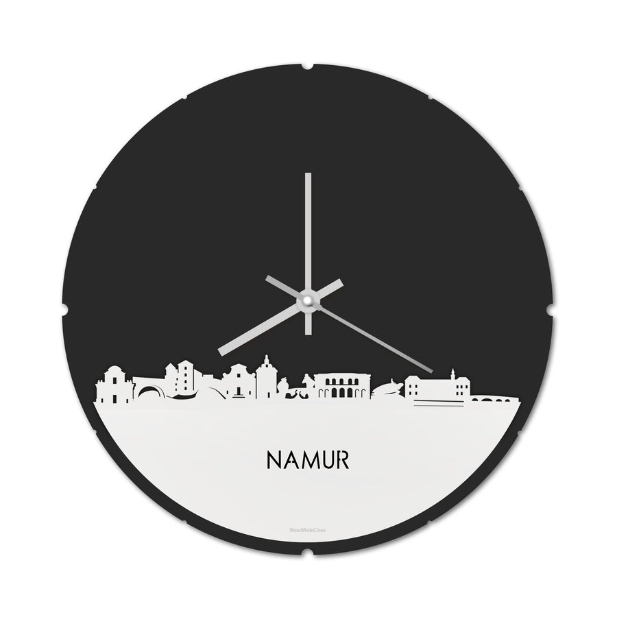 Skyline Klok Rond Namur Wit glanzend gerecycled kunststof cadeau decoratie relatiegeschenk van WoodWideCities