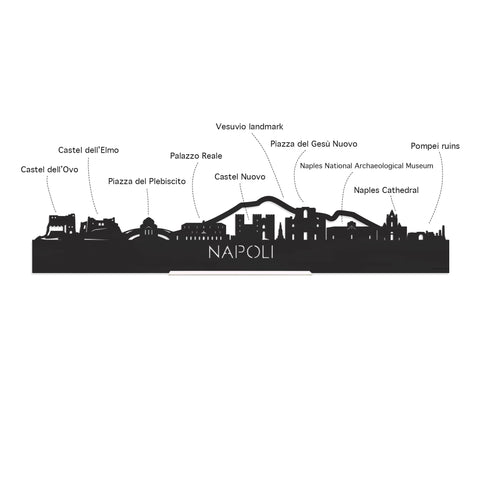 Skyline Klok Rond Napoli Noten houten cadeau decoratie relatiegeschenk van WoodWideCities
