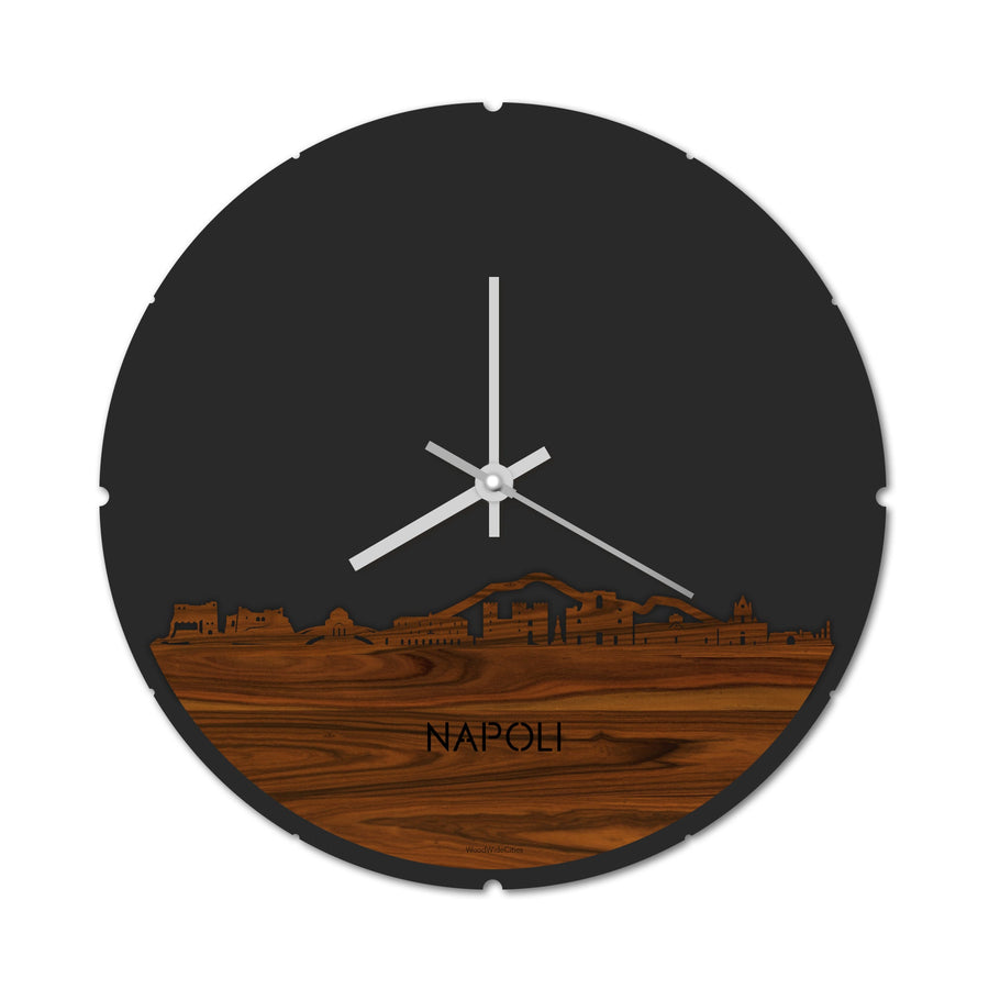 Skyline Klok Rond Napoli Palissander houten cadeau decoratie relatiegeschenk van WoodWideCities