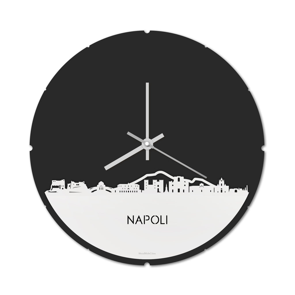 Skyline Klok Rond Napoli Wit glanzend gerecycled kunststof cadeau decoratie relatiegeschenk van WoodWideCities