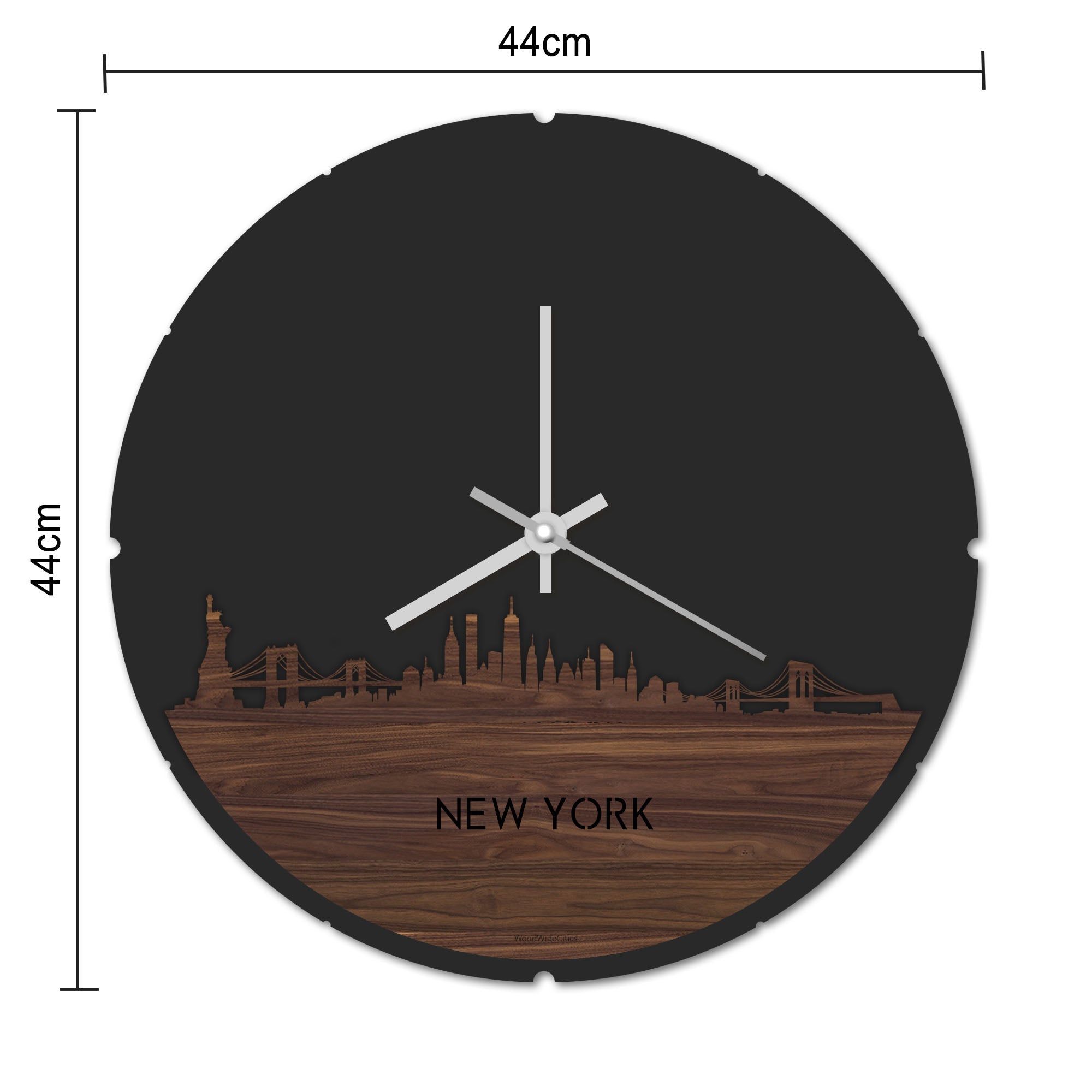 Skyline Klok Rond New York Goud Metallic houten cadeau decoratie relatiegeschenk van WoodWideCities