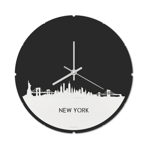 Skyline Klok Rond New York Wit glanzend gerecycled kunststof cadeau decoratie relatiegeschenk van WoodWideCities