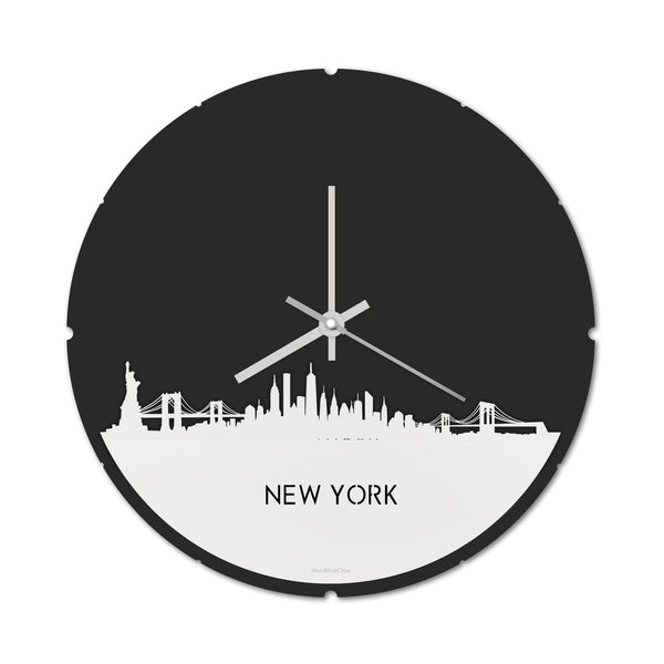 Skyline Klok Rond New York Wit glanzend gerecycled kunststof cadeau decoratie relatiegeschenk van WoodWideCities