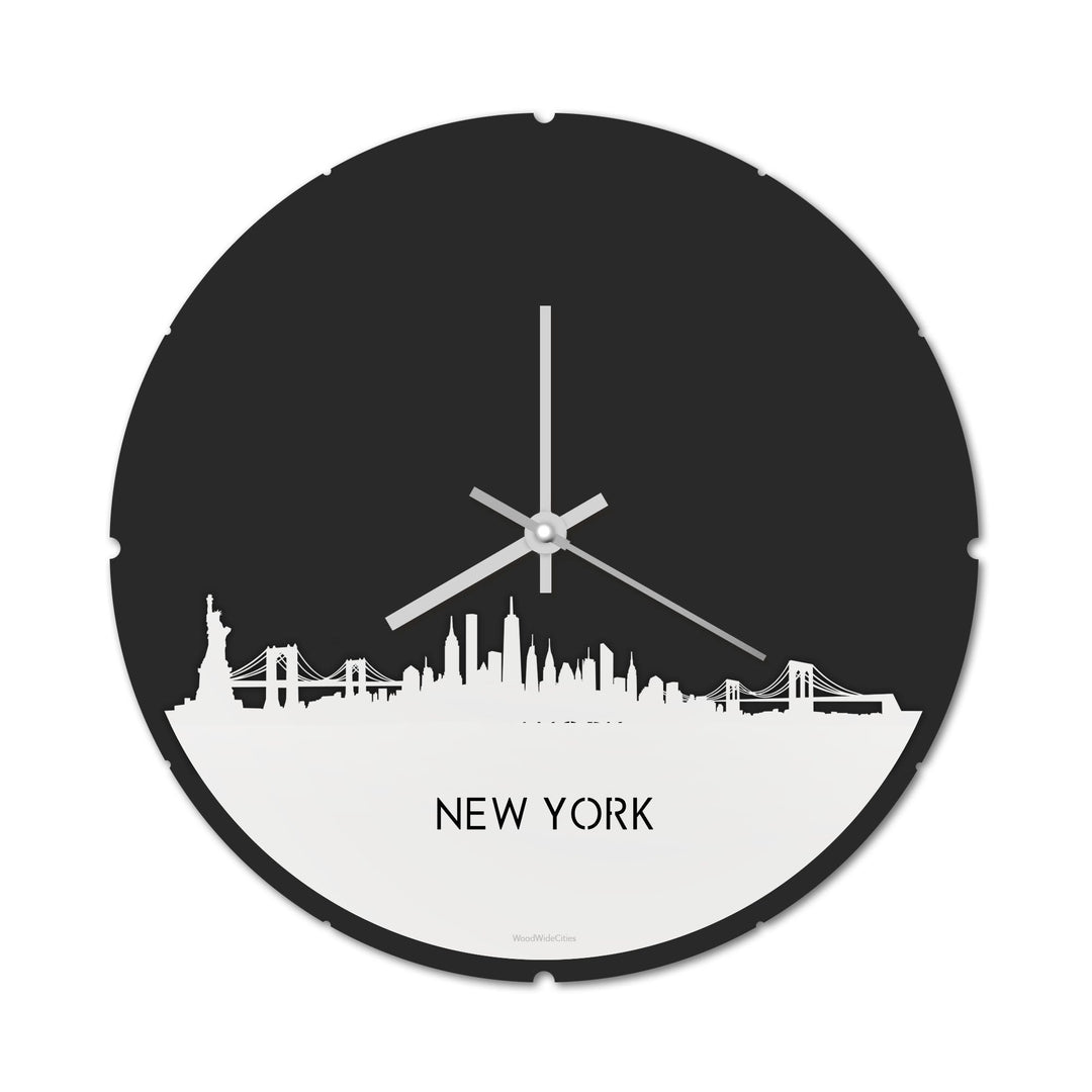 Skyline Klok Rond New York Wit glanzend gerecycled kunststof cadeau decoratie relatiegeschenk van WoodWideCities