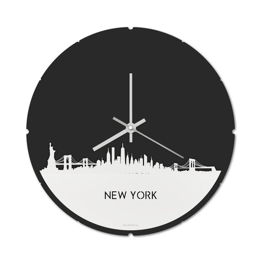 Skyline Klok Rond New York Wit glanzend gerecycled kunststof cadeau decoratie relatiegeschenk van WoodWideCities
