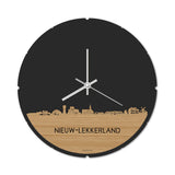 Skyline Klok Rond Nieuw-Lekkerland Bamboe houten cadeau decoratie relatiegeschenk van WoodWideCities