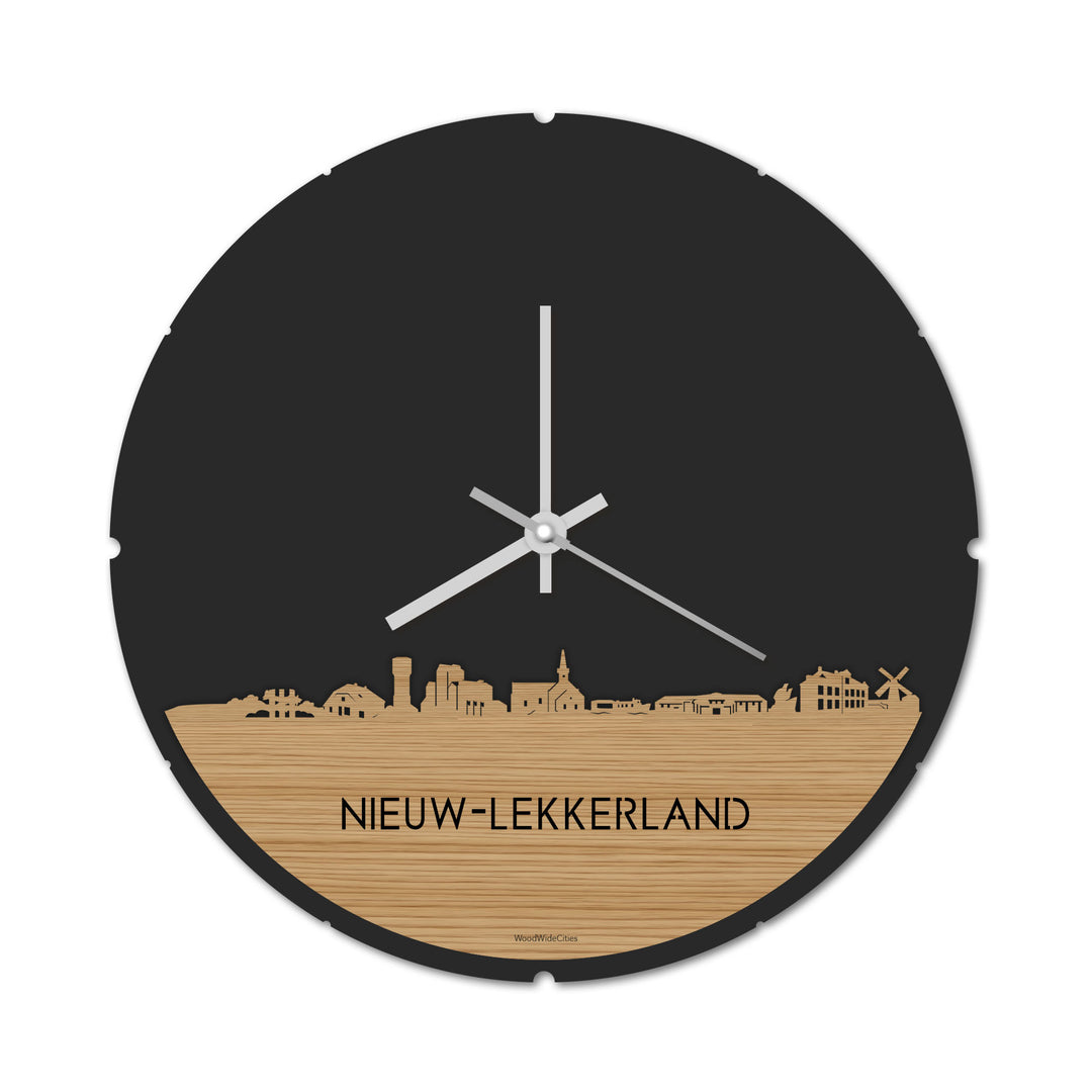 Skyline Klok Rond Nieuw-Lekkerland Bamboe houten cadeau decoratie relatiegeschenk van WoodWideCities