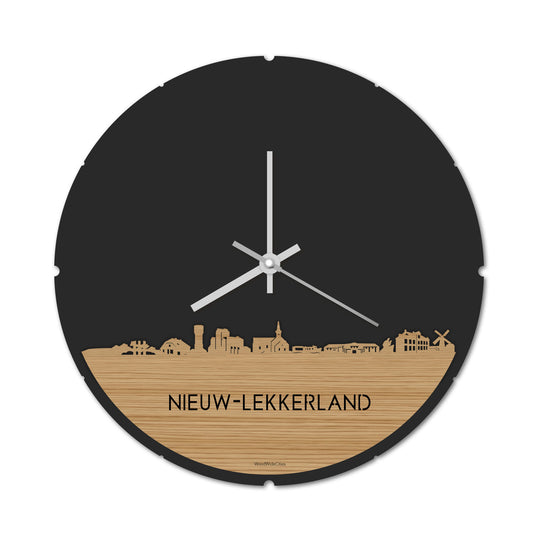 Skyline Klok Rond Nieuw-Lekkerland Bamboe houten cadeau decoratie relatiegeschenk van WoodWideCities
