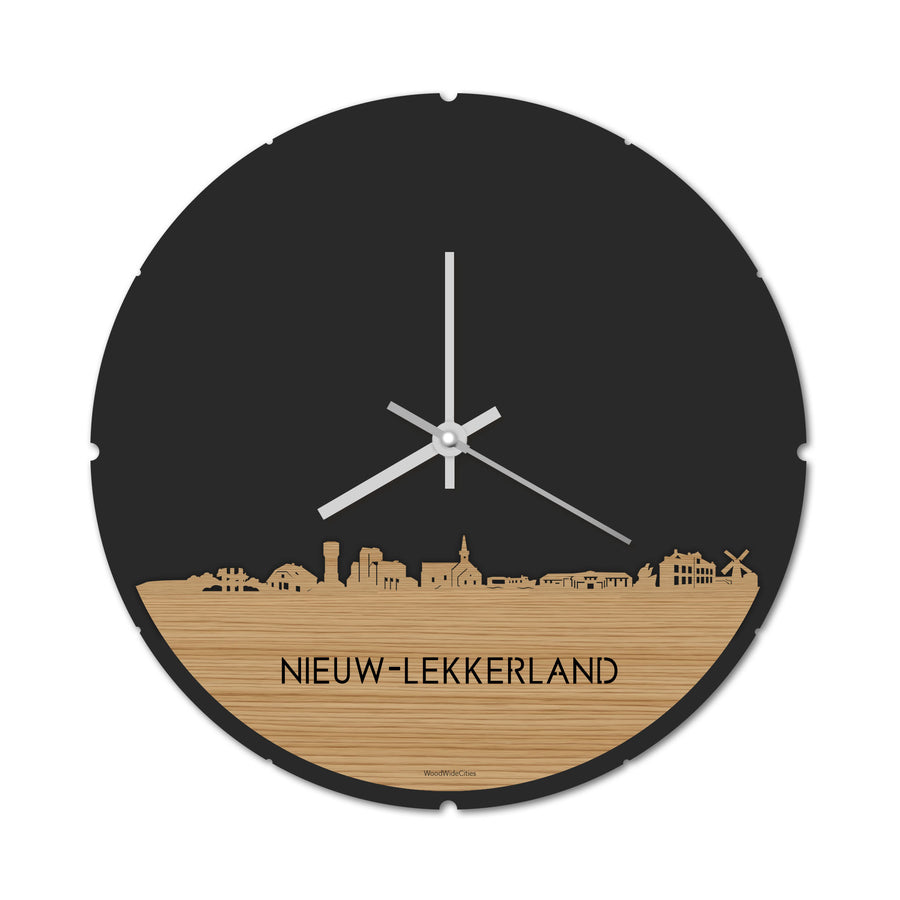 Skyline Klok Rond Nieuw-Lekkerland Bamboe houten cadeau decoratie relatiegeschenk van WoodWideCities